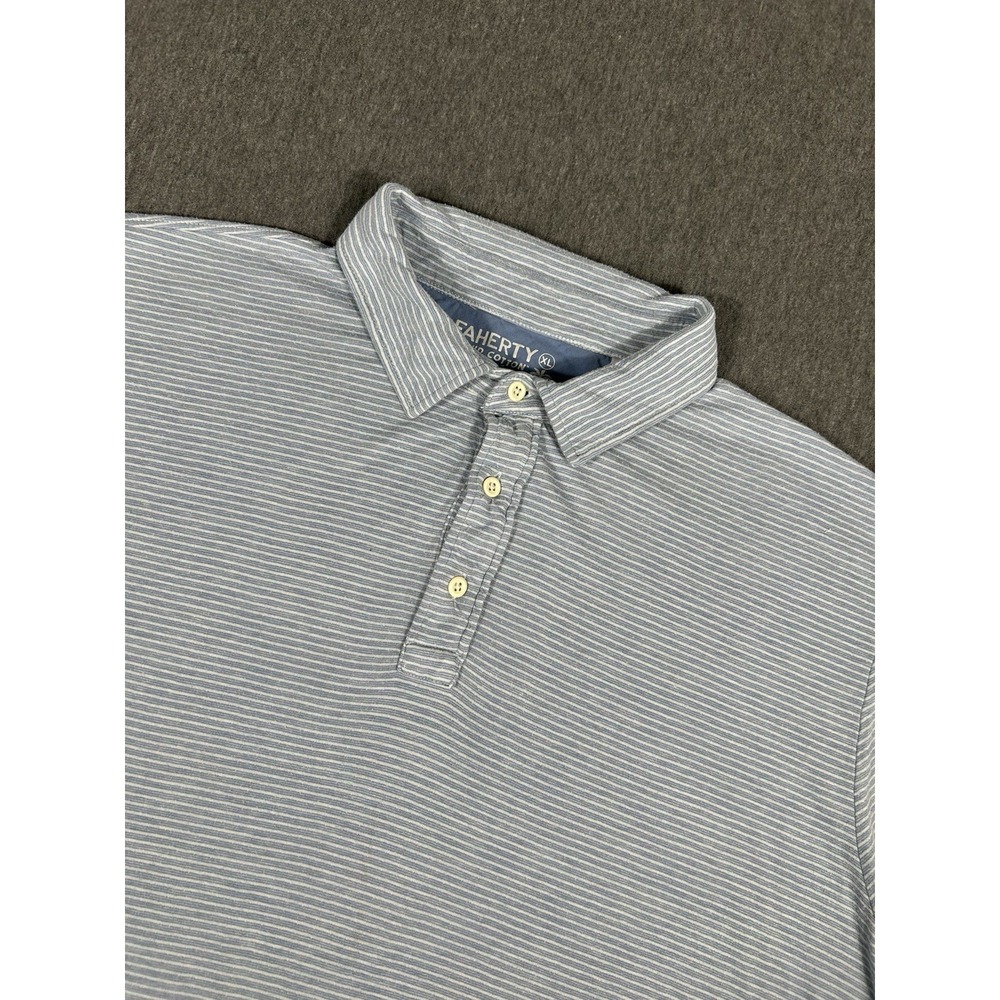 Faherty Cloud Cotton Striped Polo Mens Pima Modal Blue White Golf Sz XL